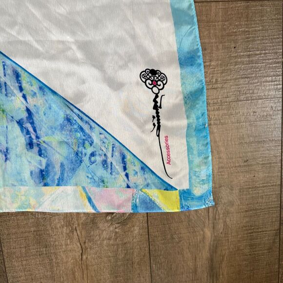 100% Silk Scarf Mongolian Art Print Woman with‎ Instrument Large Square Wrap - Picture 6 of 6